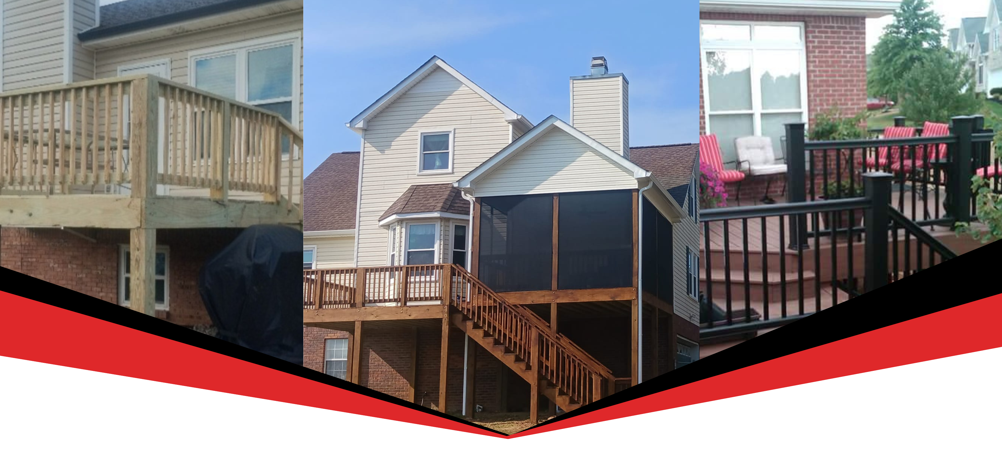 collage of custom decks and screen porches