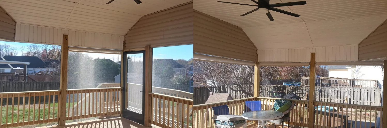 collage featuring a newly built screened in porch