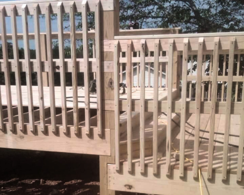 wood deck with incorporated posts 