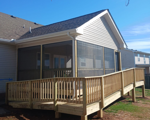 deck with traditional wood spindles